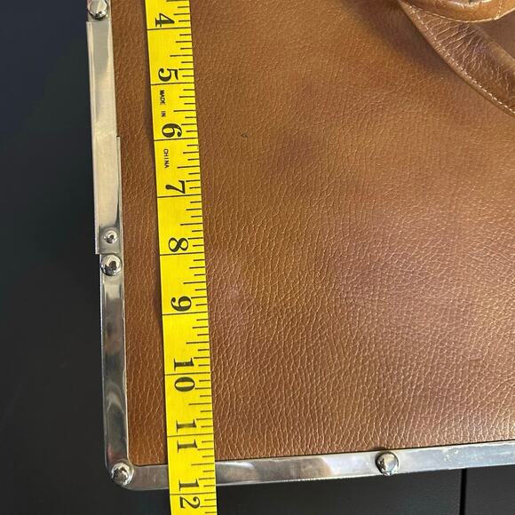 Vintage Mid-Century Continental Brown Leather Toggle Clasp Hand Bag Briefcase - Picture 10 of 12